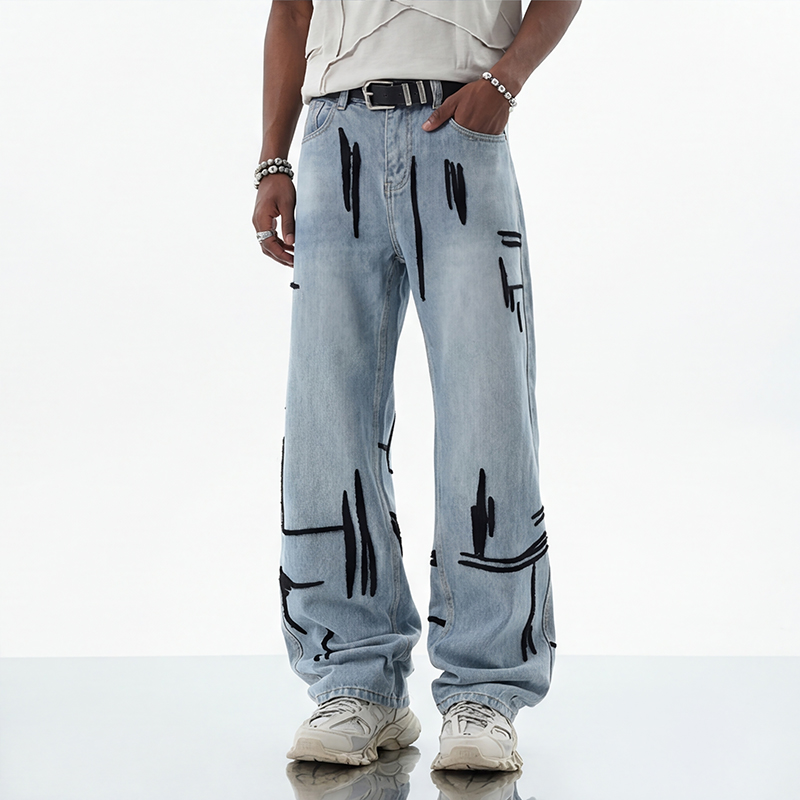 2003 abstract print wide-leg jeans