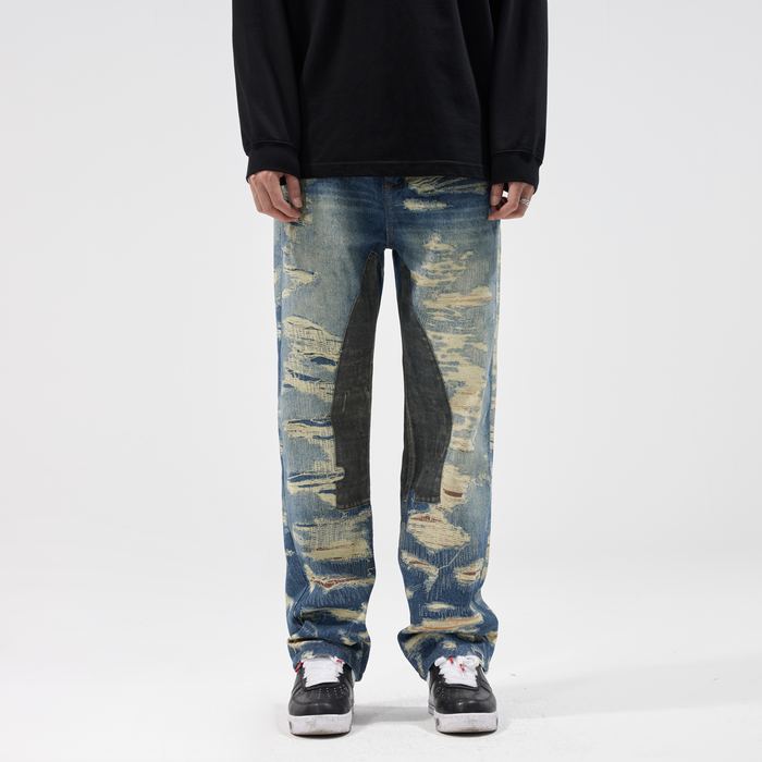 t9611 patch wash loose jeans