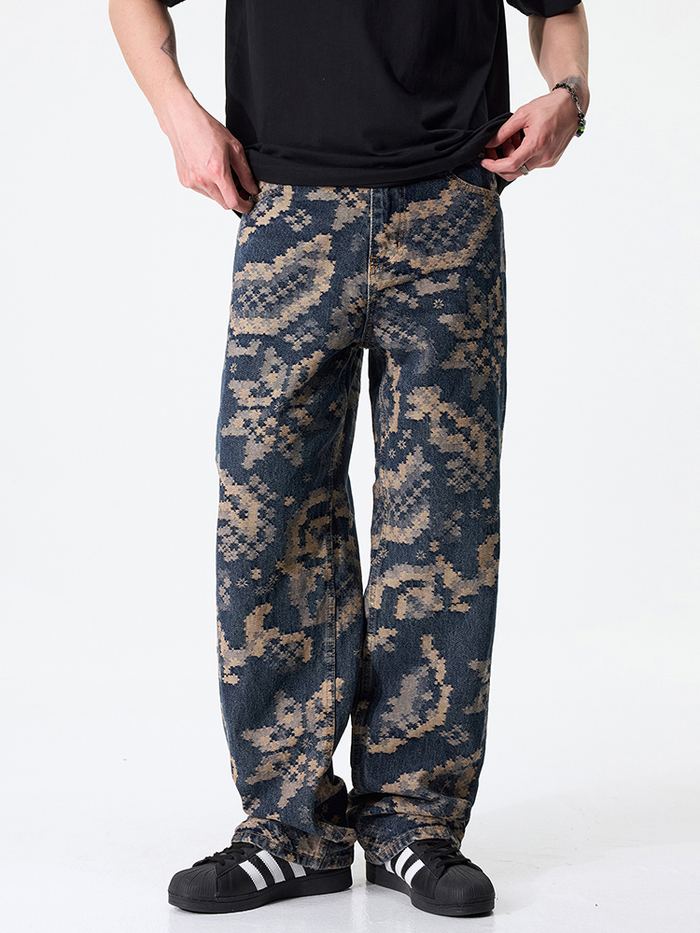 jk9659 pattern loose jeans
