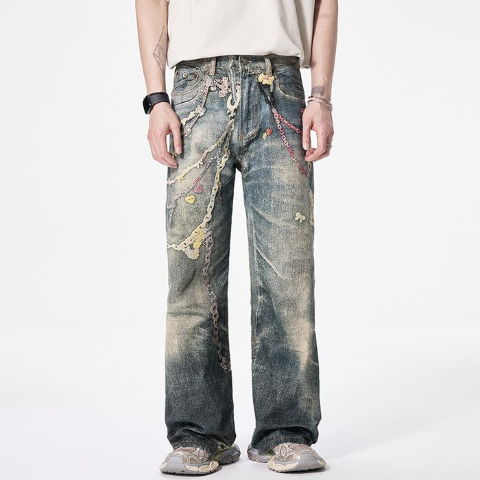 9673 embroidered loose jeans