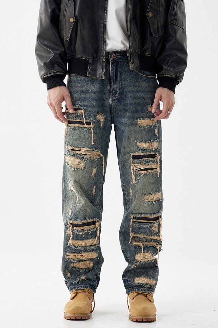 jk9702 heavy ripped loose jeans