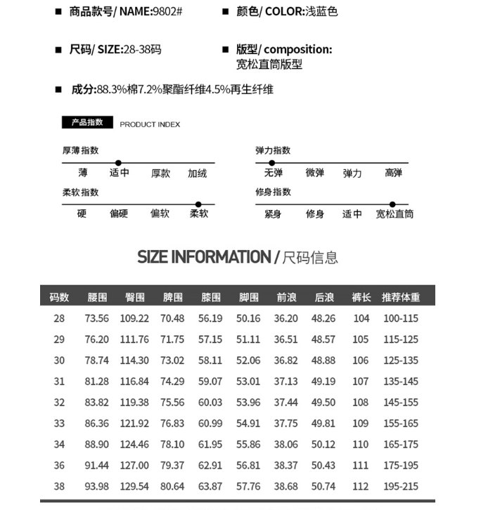 9802 size chart
