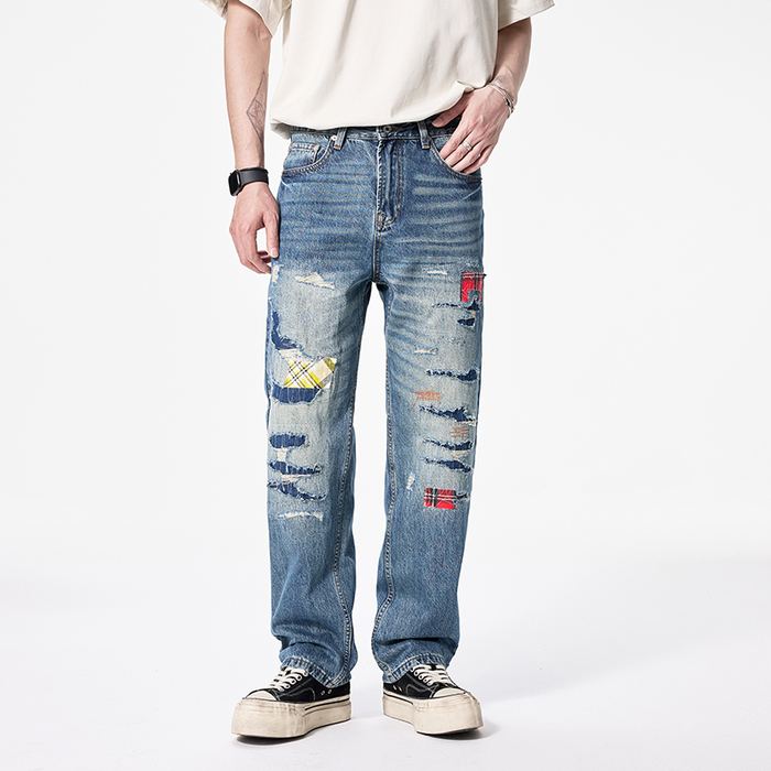 jk9903 ripped patch loose jeans